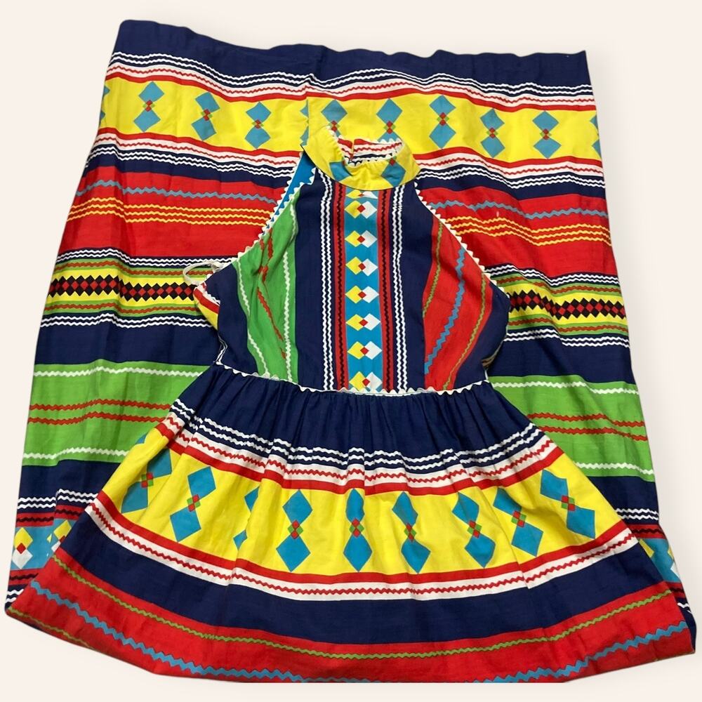 Vintage Boho Halter Maxi Dress | Multicolor Moroccan Stripes - Picture 4 of 5